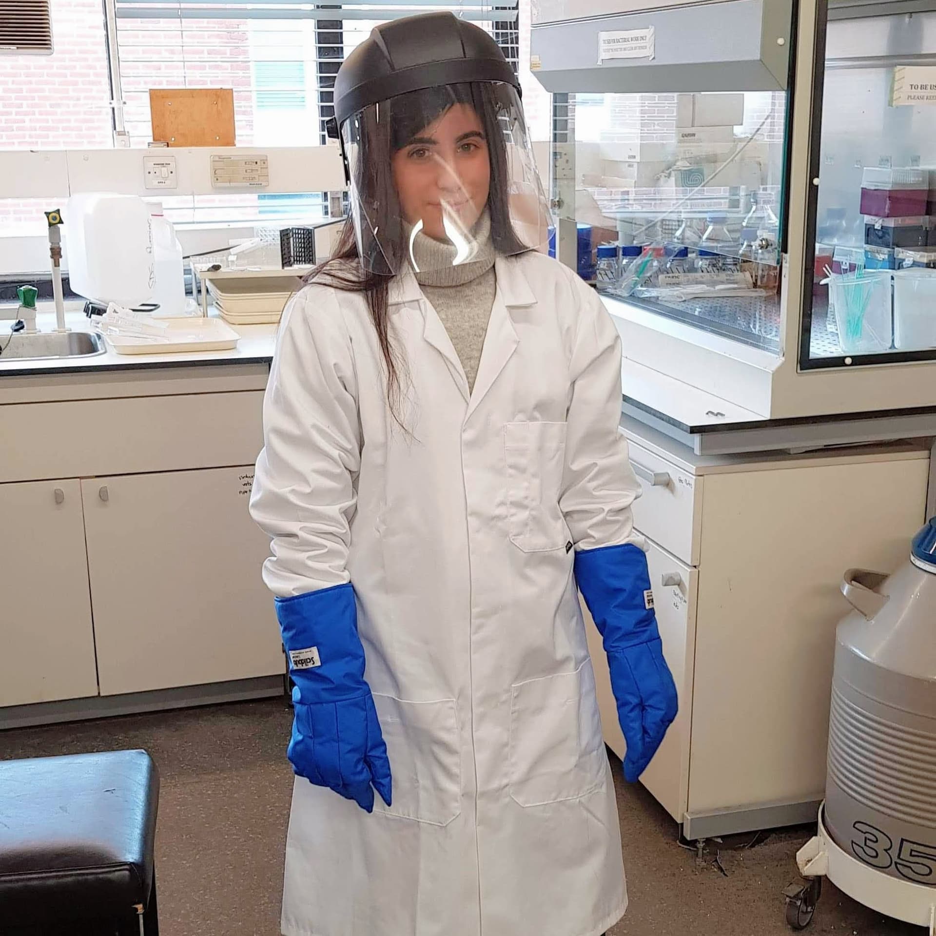 What I looked like with all the PPE for using liquid nitrogen.